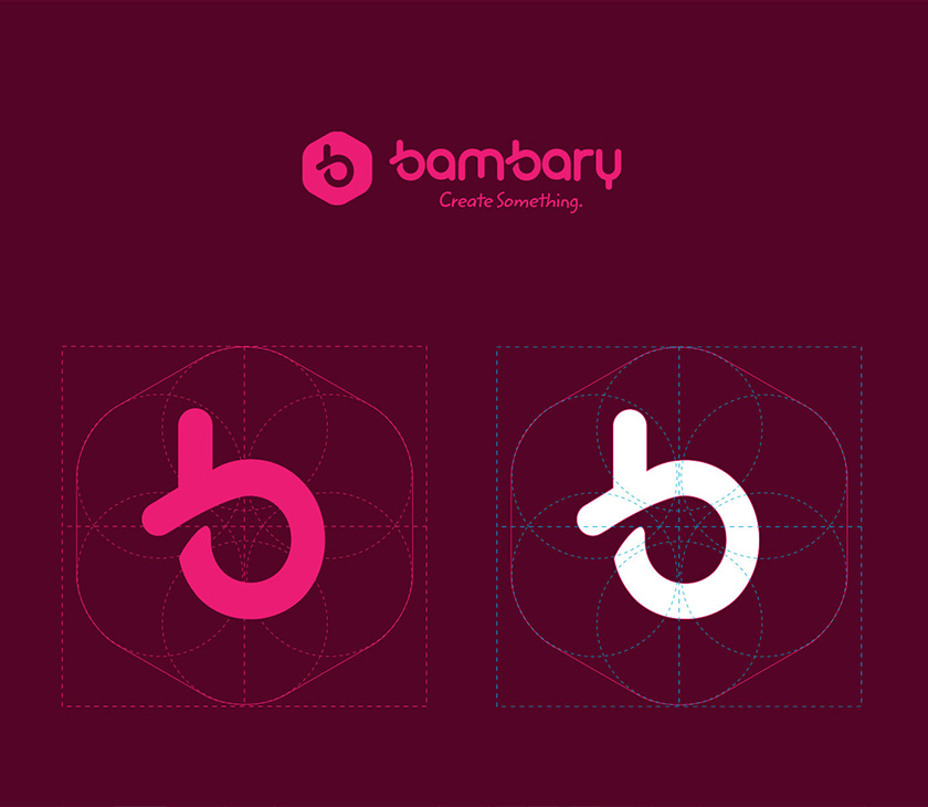 bambary毛線品牌命名logo設計與品牌vi形象設計。多彩的六邊形色塊