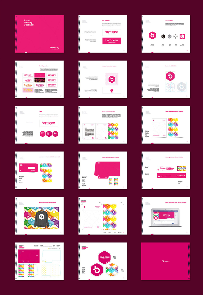 bambary毛線品牌命名logo設計與品牌vi形象設計。多彩的六邊形色塊