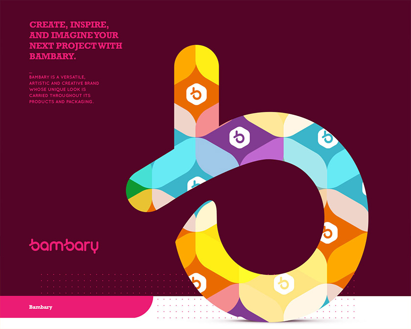 bambary毛線品牌命名logo設計與品牌vi形象設計。多彩的六邊形色塊