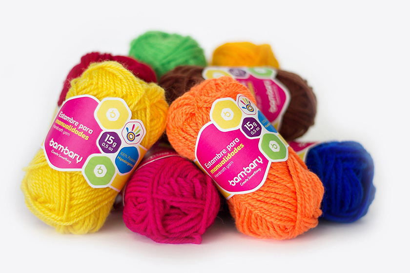 bambary毛線品牌命名logo設計與品牌vi形象設計。多彩的六邊形色塊