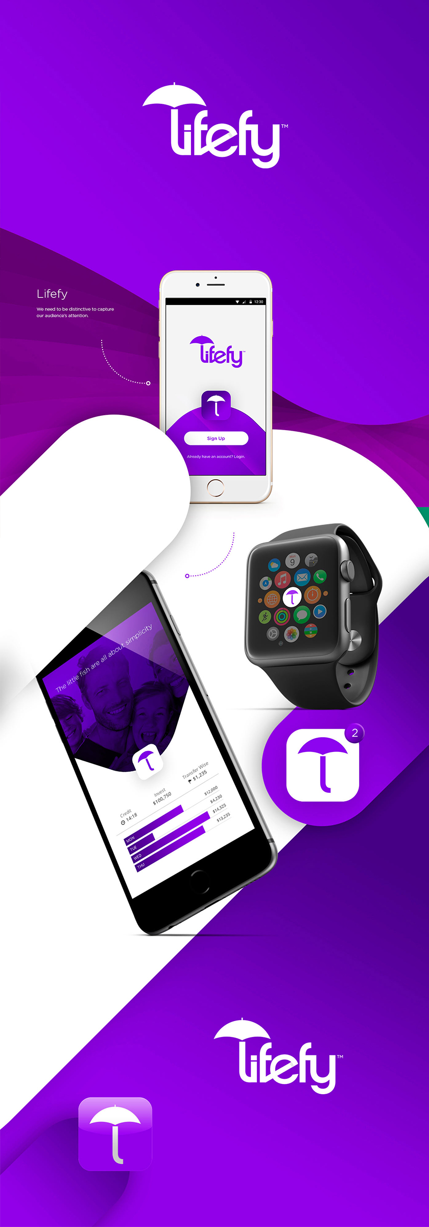 lifefy在線保險品牌logo設計，傘元素+字母L