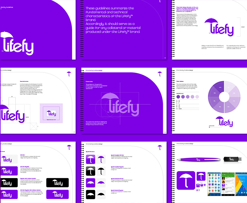 lifefy在線保險品牌logo設計，傘元素+字母L