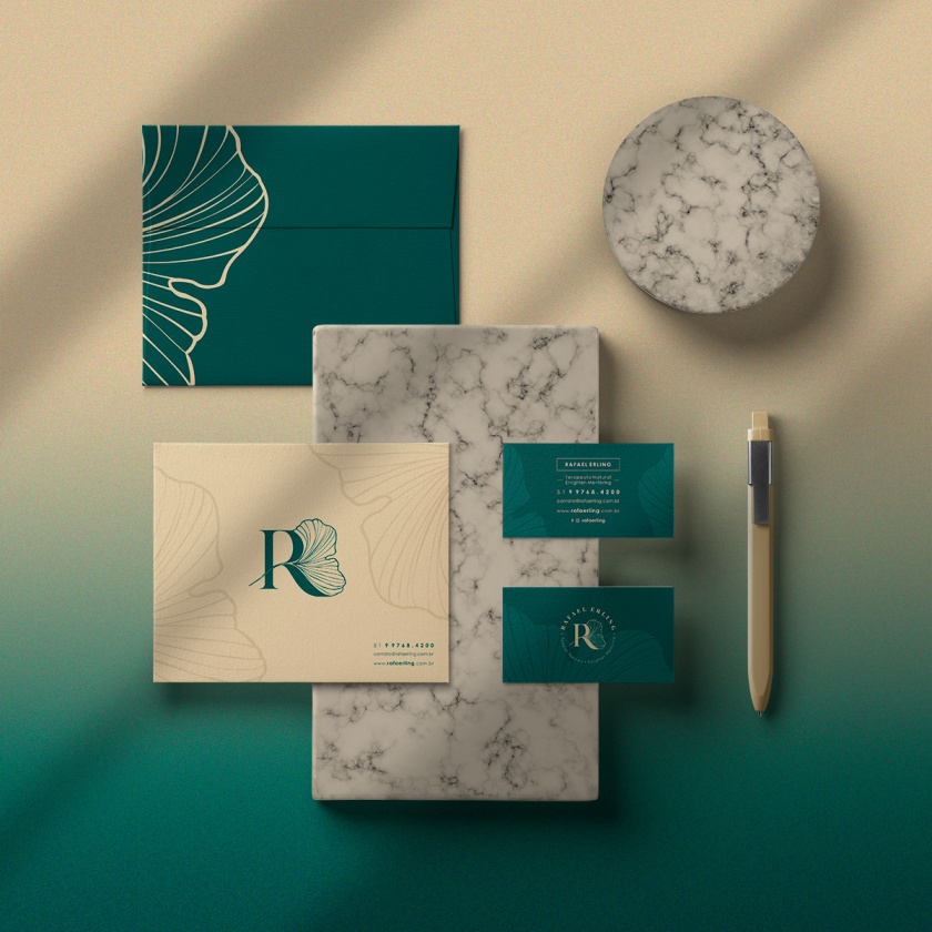 Rafael Erling 醫療醫藥保健品公司logo設計vi設計“銀杏葉+字母R”