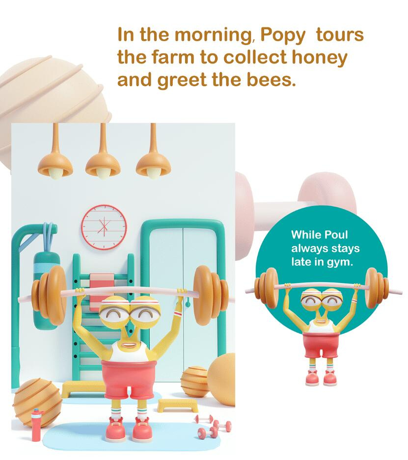 Eyoo family 蜜蜂人家族3D吉祥物設計及場景畫面設計