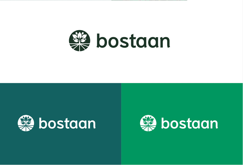 Bostaan 景觀公司logo設(shè)計(jì)與vi設(shè)計(jì)，矢量化幾何風(fēng)格綠葉與根須