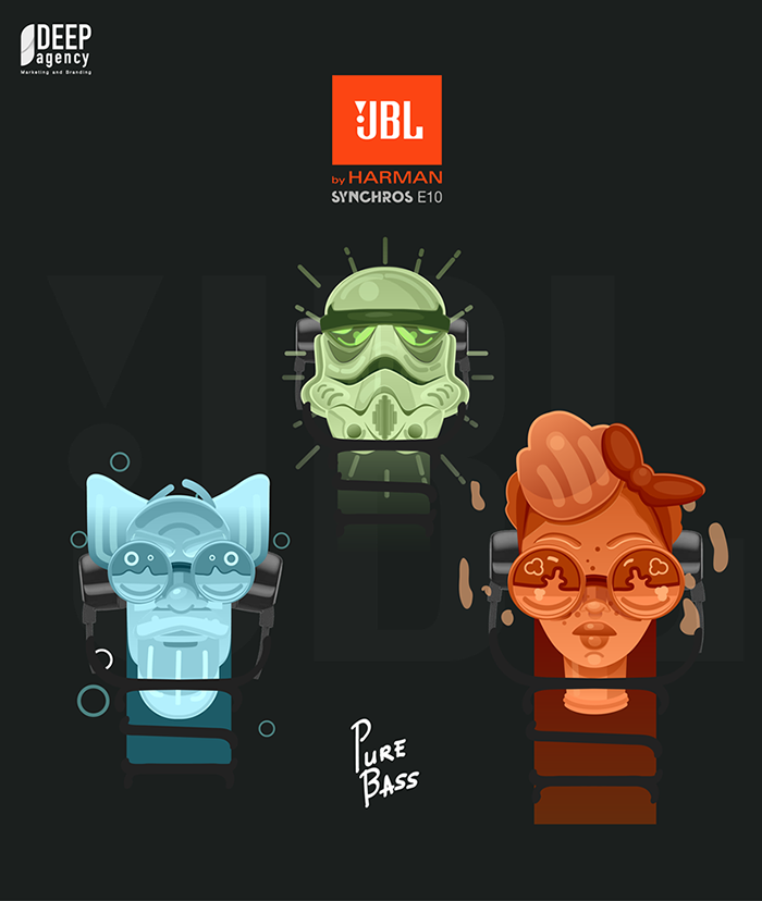 JBL耳機包裝設計，有趣前衛與時尚的人物插畫