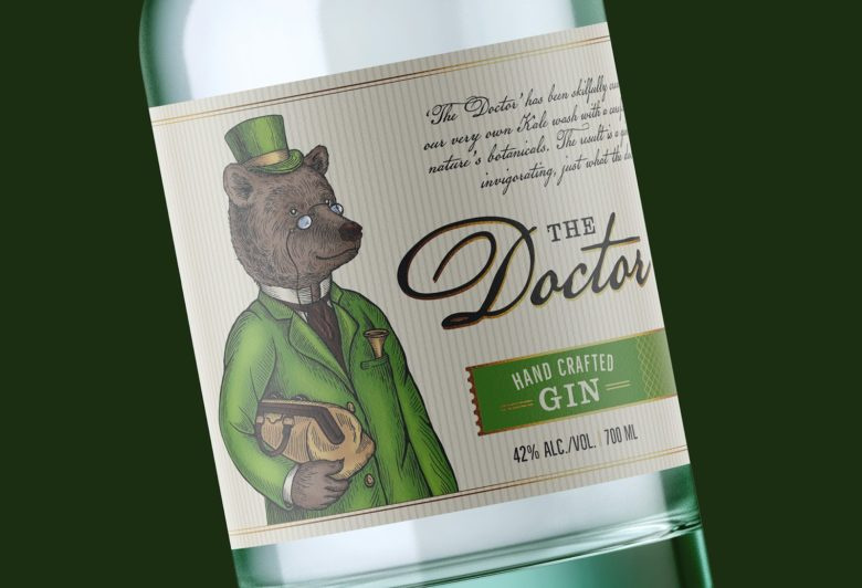 小熊杜松子酒包裝標簽設計，每種酒都有不同的小熊插畫