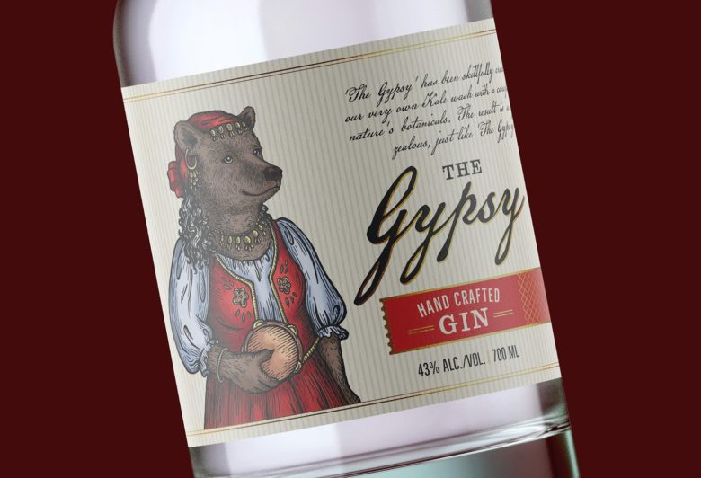 小熊杜松子酒包裝標簽設計，每種酒都有不同的小熊插畫