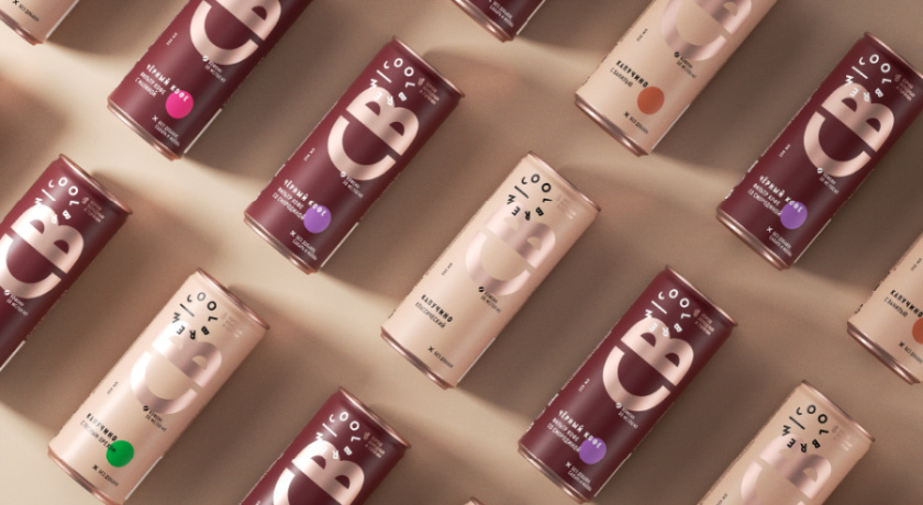 CoolBrew冷釀灌裝咖啡包裝設計，以品牌字母設計包裝圖案傳達愉悅和凸顯品牌