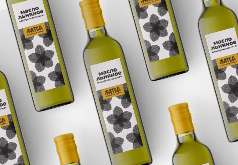 Zhatva食用油包裝設計，水墨色的字母和圖案