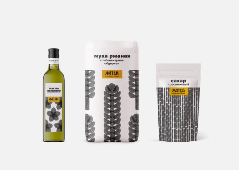 Zhatva農產品食品食用油包裝設計，水墨色的字母和圖案