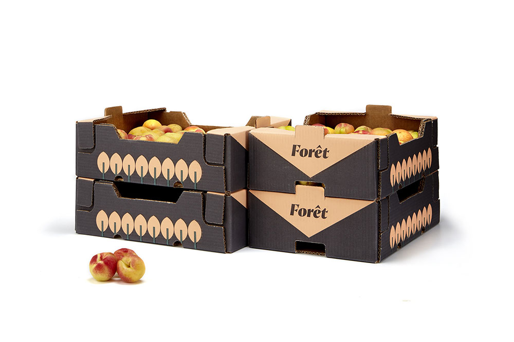 FORêT杏桃水果包裝設計，采用森林樹木的抽象圖形