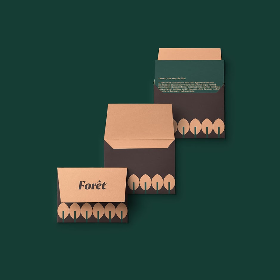 FORêT杏桃水果品牌設計，采用森林樹木的抽象圖形