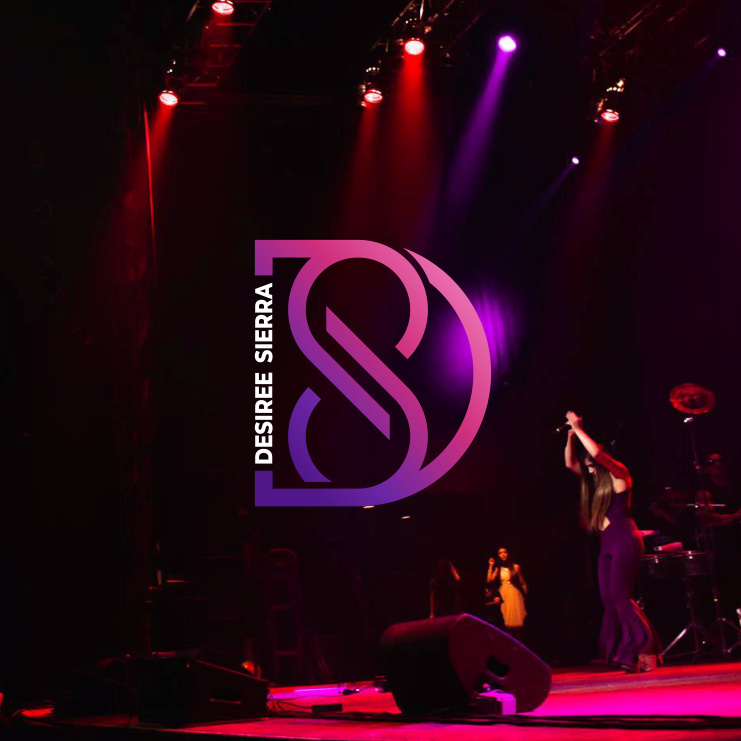 字母D中的程式化字母S，左側(cè)是文本“Desiree Sierra”logo設(shè)計(jì)