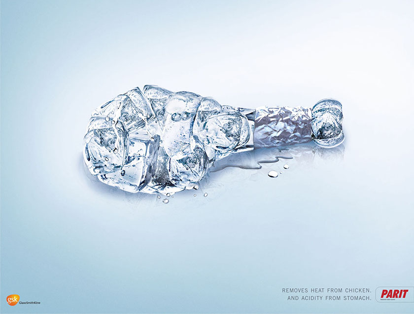 葛蘭素史克（GSK）胃藥廣告創意設計，冰凍食物熱量和胃痛