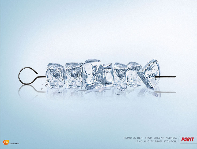 葛蘭素史克（GSK）胃藥廣告創意設計，冰凍食物熱量和胃痛