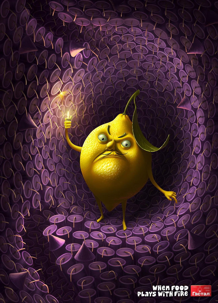 Gastal胃病藥品廣告設計: 食物在胃里放了一把火