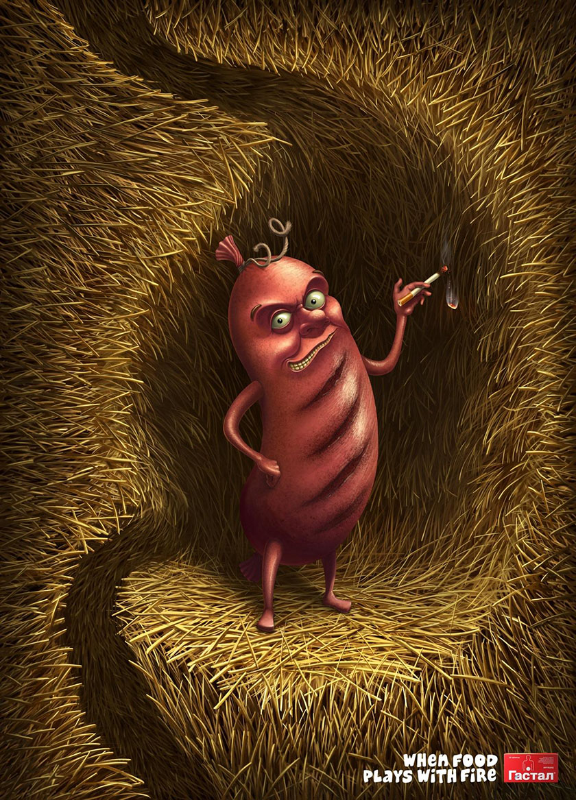 Gastal胃病藥品廣告設計: 食物在胃里放了一把火