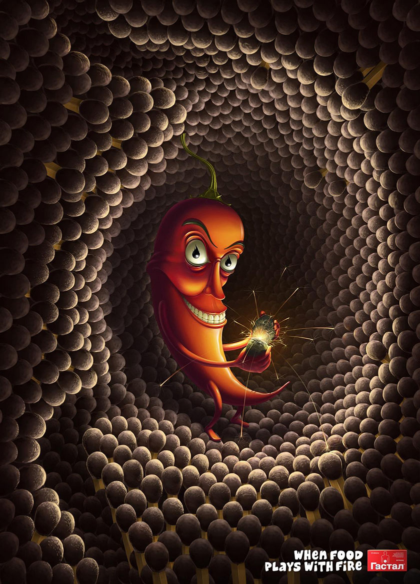 Gastal胃病藥品廣告設計: 食物在胃里放了一把火