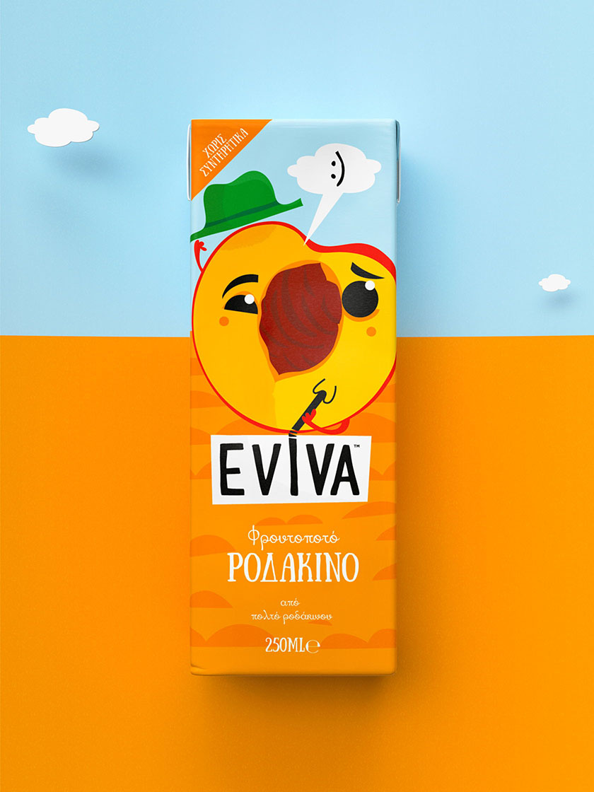Eviva kids兒童果汁飲料包裝設計插畫設計，可愛水果卡通一起狂歡