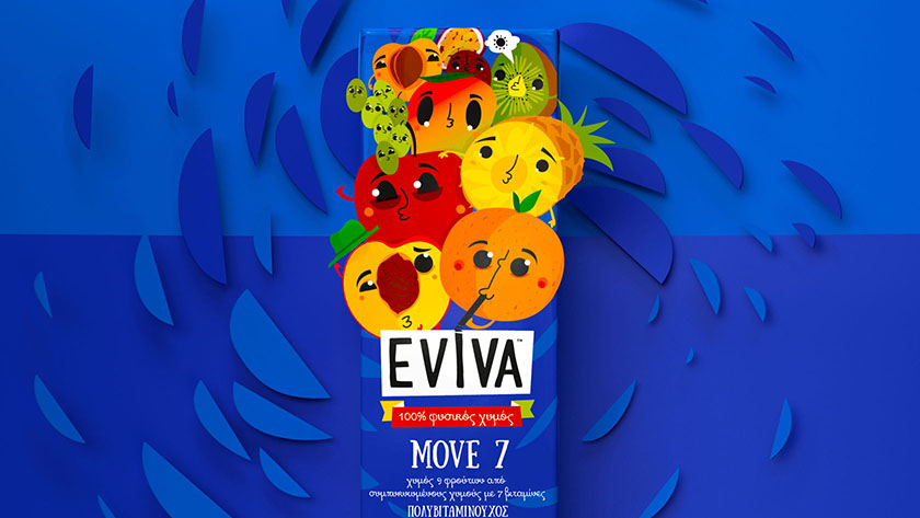 Eviva kids兒童果汁飲料包裝設計插畫設計，可愛水果卡通一起狂歡