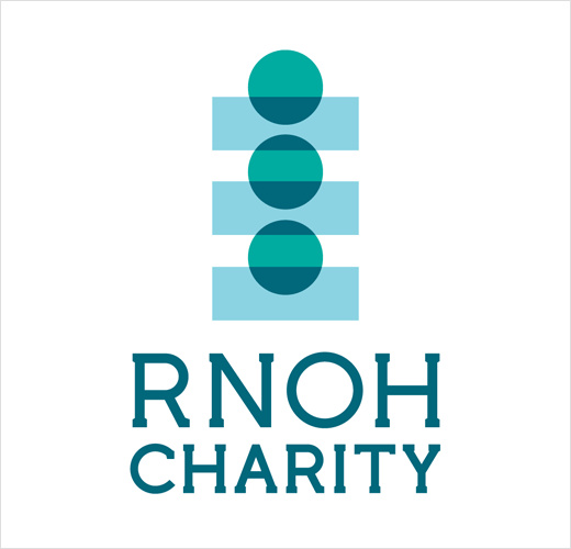 RNOH骨科慈善醫(yī)院品牌形象設(shè)計(jì)，logo設(shè)計(jì)為人體脊柱或落入籌款罐的硬幣