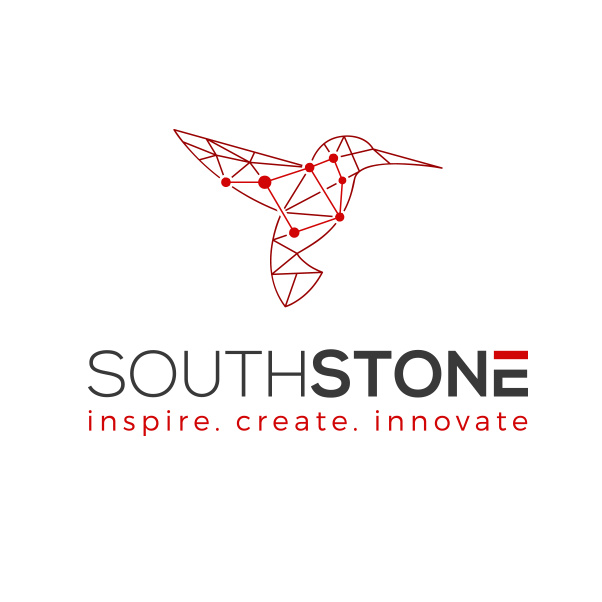 現代感的建筑標志設計-蜂鳥的幾何線圖像與文本“southstone”