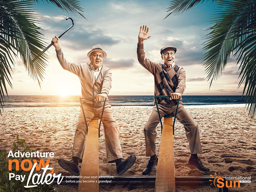 Sun International 旅游海報平面廣告設(shè)計，度過不一樣的祖父時光-沙灘玩蹺蹺板篇