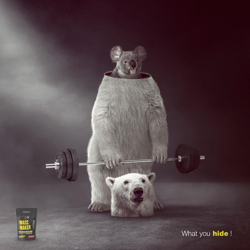 Advanced Sports Nutrition高級運動營養食品平面廣告設計，在對比中逆襲身材