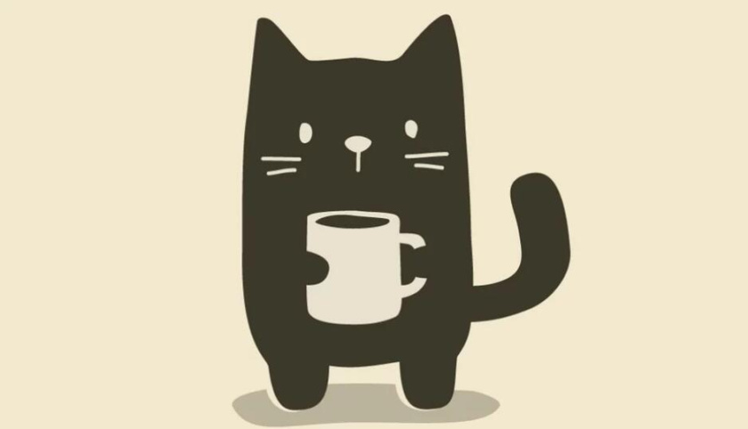 可愛動物logo設計-抓住一個杯子咖啡的貓貓logo