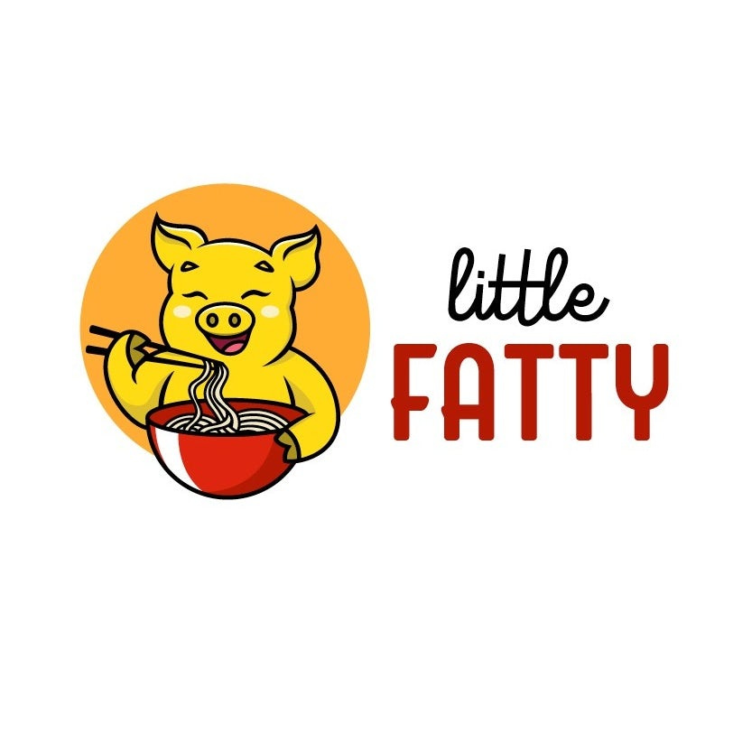 可愛動物logo設計-吃一碗面條加筷子的豬