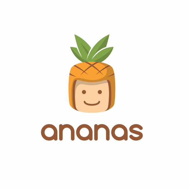 可愛的美味logo設計-一個菠蘿的簡單的圖象與面孔的logo設