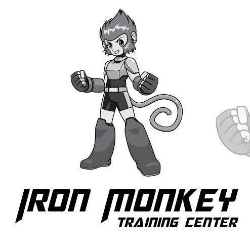 卡哇伊卡通風格標志設計-猴子機器人圖與文本“鐵猴訓練中心”