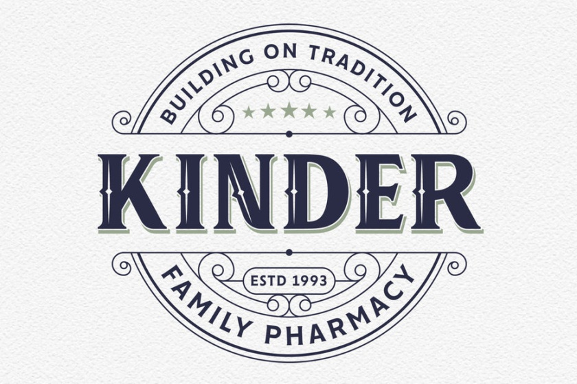 復古風格的藥房標識logo設計-金德家庭藥房標志