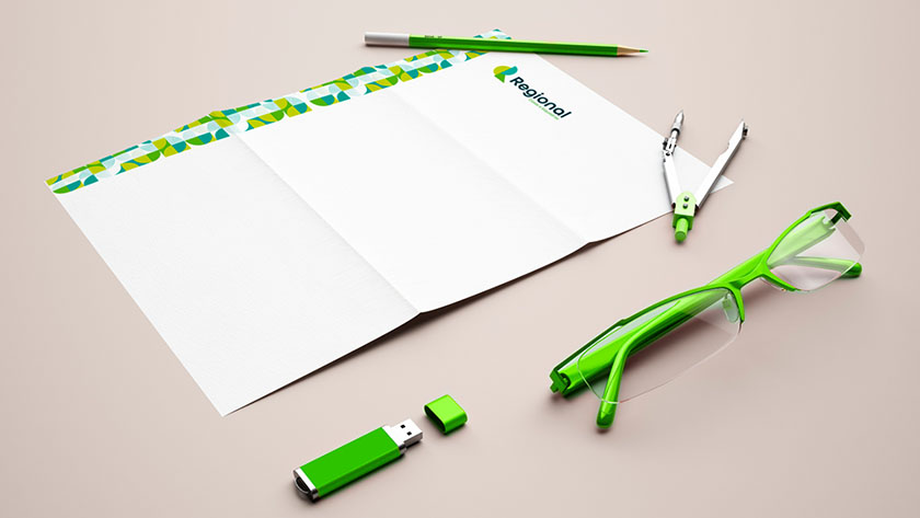 Regional house 房產中介品牌視覺形象vi設計，充滿活力的幾何色塊風格