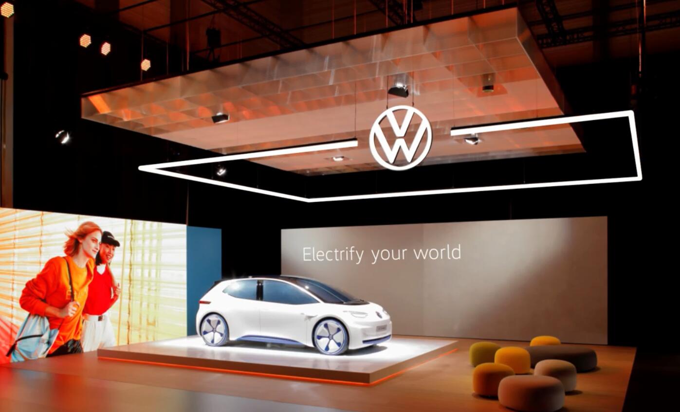 大眾汽車扁平簡約風新logo設計+”移動線框“輔助視覺識別元素