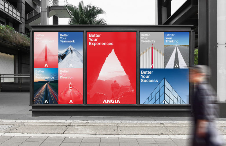 ANGIA房地產投資公司logo/VI設計，源自建筑的向上運動風格