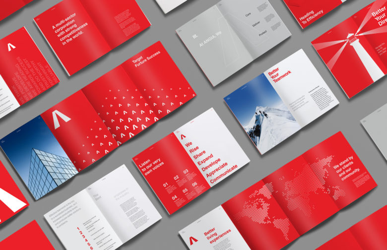 ANGIA房地產投資公司logo/VI設計，源自建筑的向上運動風格