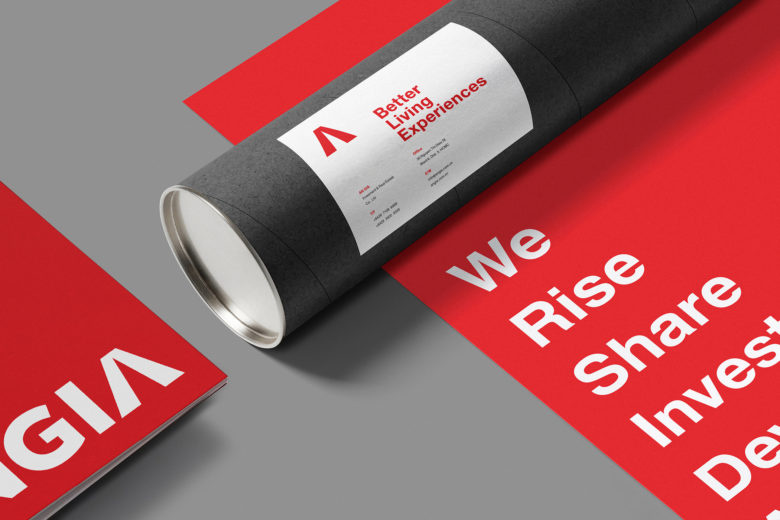 ANGIA房地產投資公司logo/VI設計，源自建筑的向上運動風格