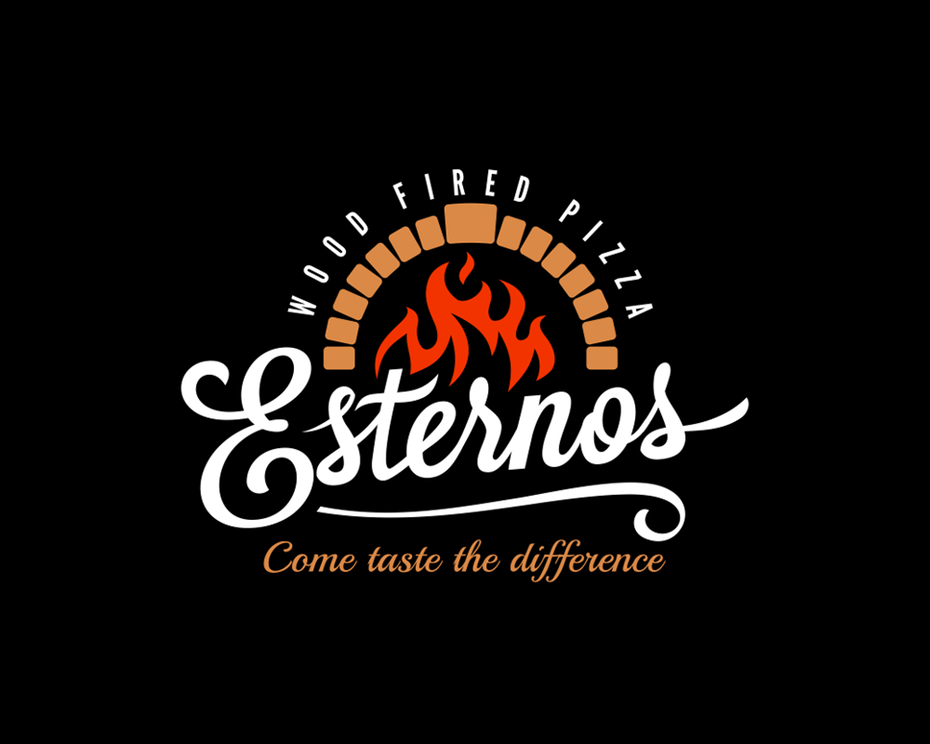 木火比薩餅標志和標語設計