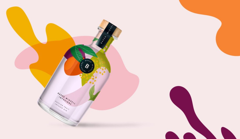 創新的風味杜松子酒包裝設計，充滿活力的彩墨風格