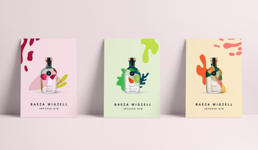 創新的風味杜松子酒包裝設計，充滿活力的彩墨風格