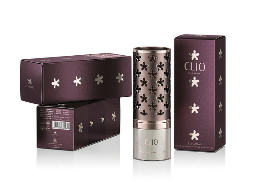 Clio香水包裝設計與阿拉伯花形格子香水瓶形設計
