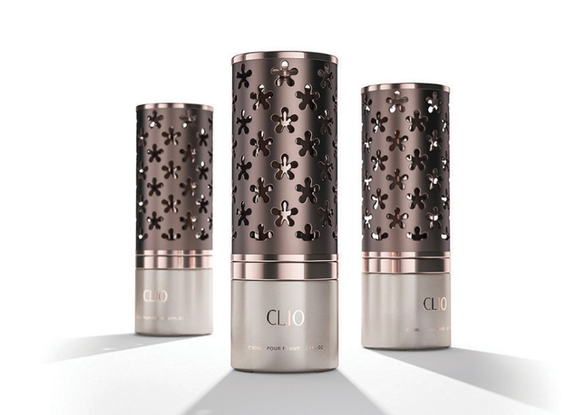 Clio香水包裝設計與阿拉伯花形格子香水瓶形設計