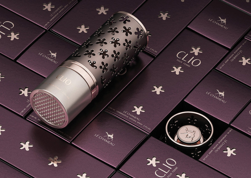 Clio香水包裝設計與阿拉伯花形格子香水瓶形設計