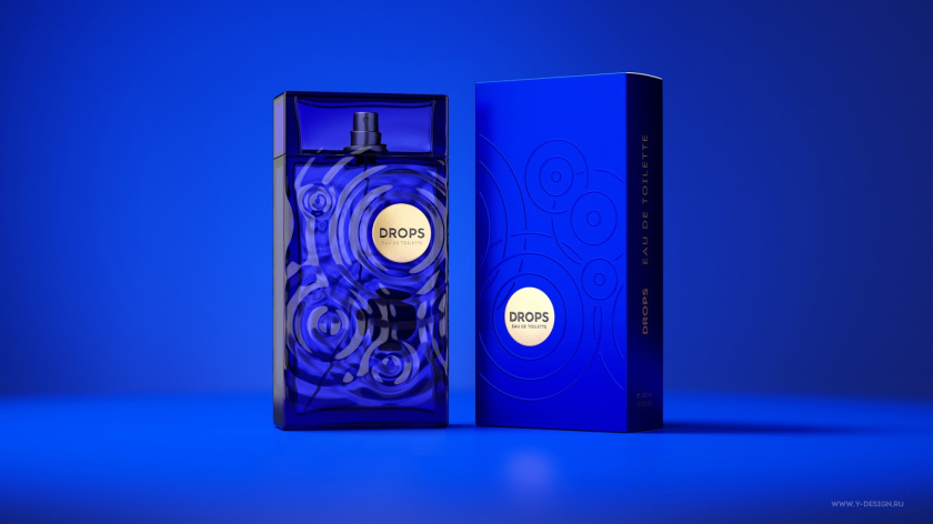 夢幻的DROPS香水包裝設(shè)計和水波蕩漾的藍(lán)色香水瓶形設(shè)計