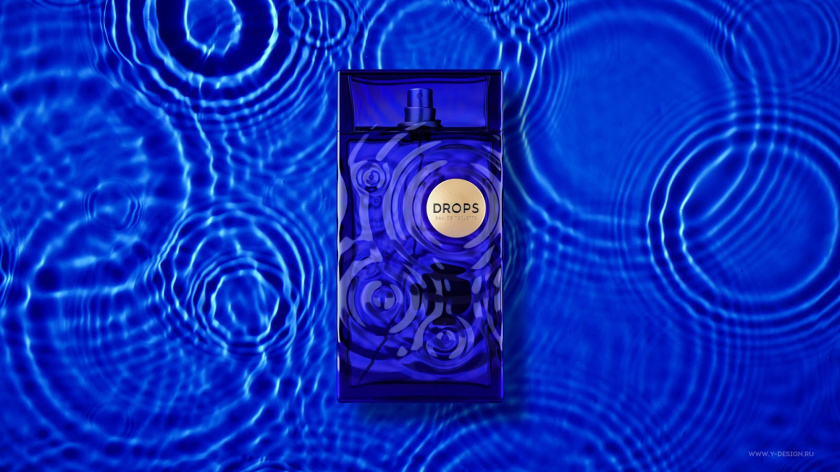 夢幻的DROPS香水包裝設計和水波蕩漾的藍色香水瓶形設計