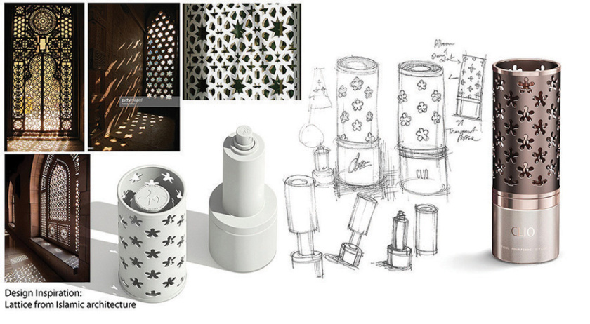 Clio香水包裝設計與阿拉伯花形格子香水瓶形設計