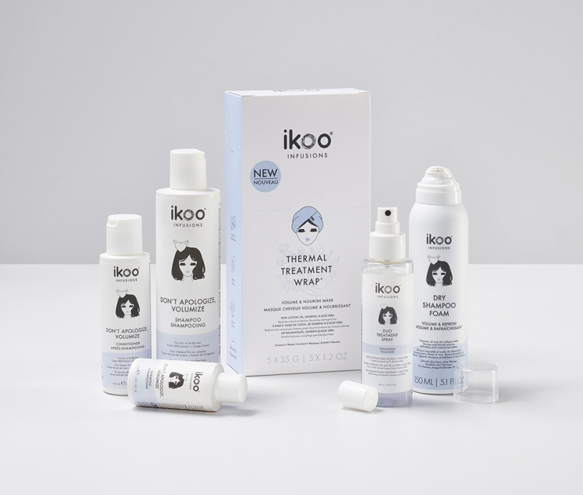 ikoo 頭發護理護發產品包裝設計，一個女性頭部的插畫成為包裝的亮點