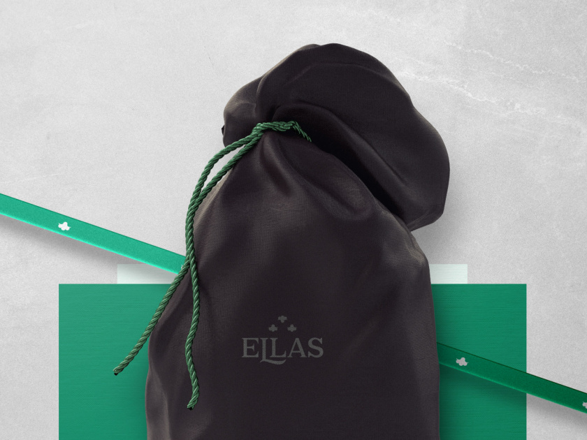 ELLAS珠寶品牌logo設計與品牌vi形象設計，三個花朵徽章